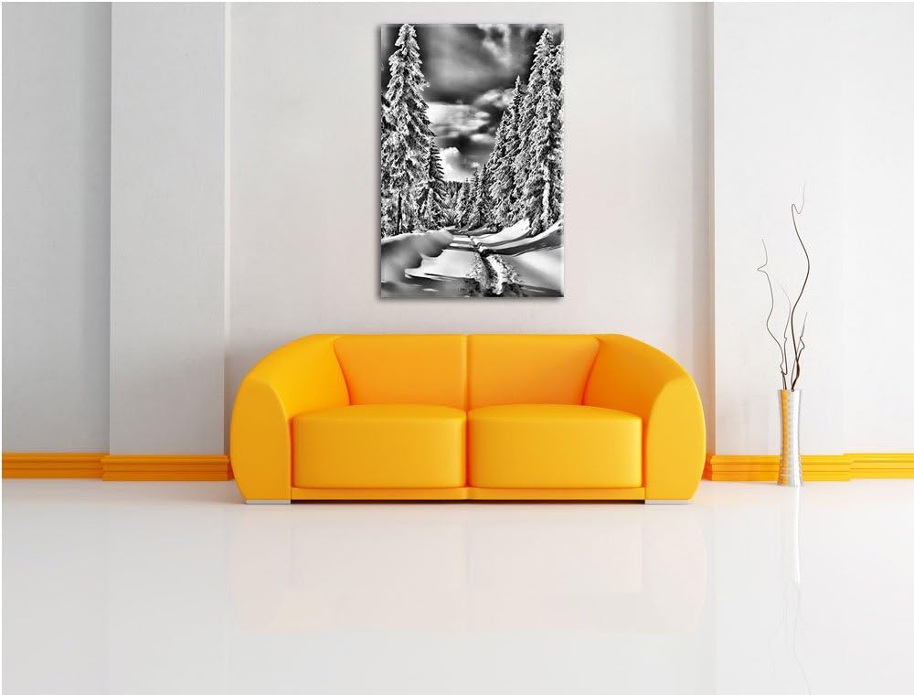 Pixxprint Winterlandschaft Bäume / 100x70cm Leinwandbild bespannt auf Holzrahmen/Wandbild Kunstdruck