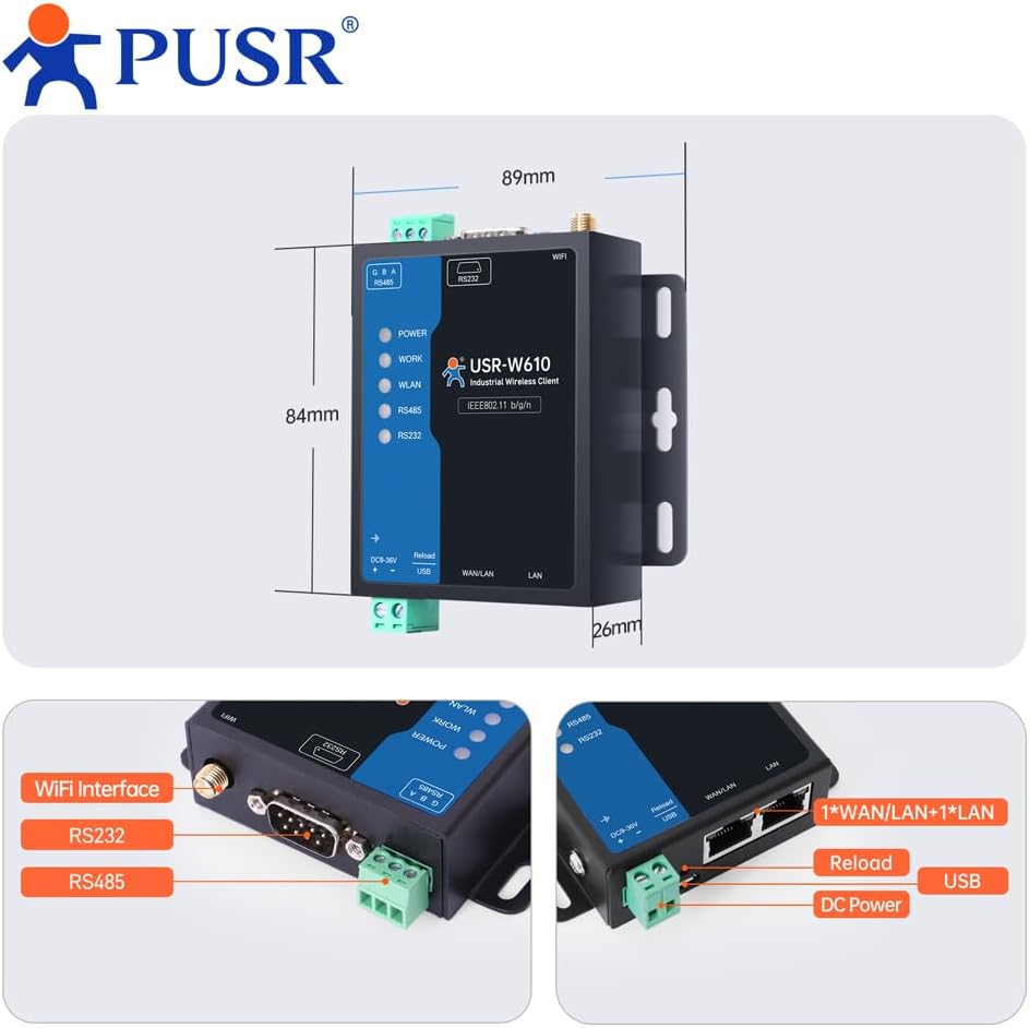 Serieller RS485 RS232 zu industriellem WiFi Client Wireless Modbus Gateway MQTT Protokoll (1 WAN/LAN