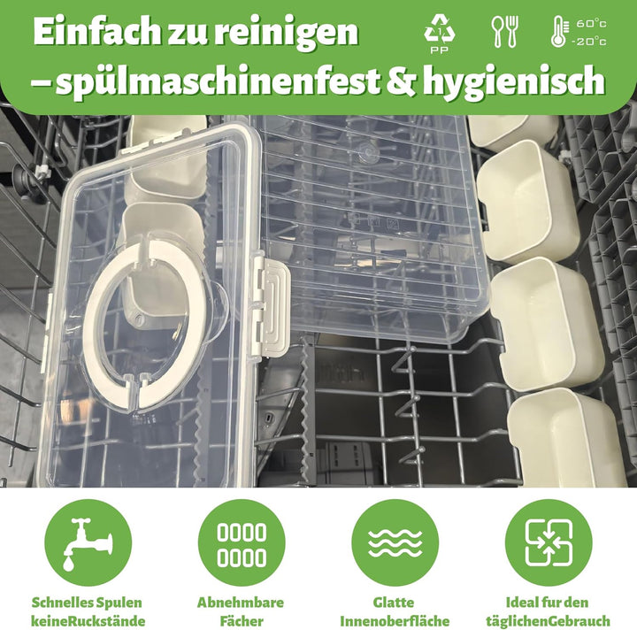 Snackbox mit 8 Fächern & Deckel - Tragbare Snackschale mit Griff, Luftdicht & Spülmaschinenfest, Sna
