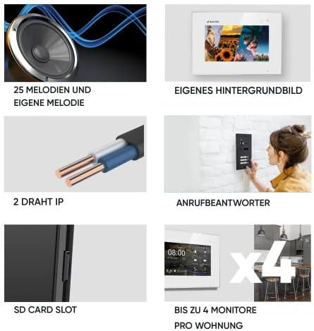 Balter EVO-HD Video Türsprechanlage, Video Türklingel mit Kamera, 1 Familienhaus Klingel, 2X 7 Zoll