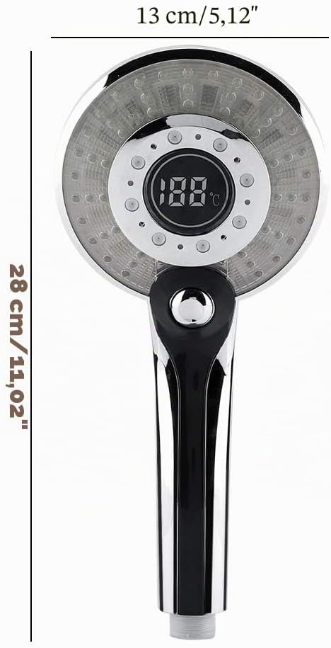 LED Duschkopf Bad Hand 3 Farben Temperaturkontrolle Farbwechsel Handbrause mit Digital Temperaturanz