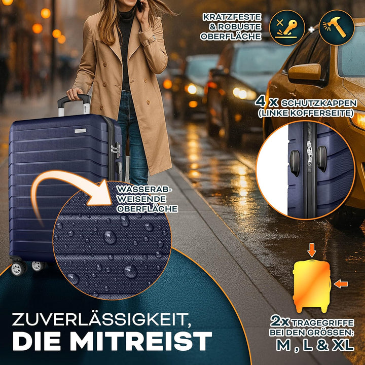 tillvex® Reisekoffer Set 4-teilig + Gepäckwaage, 8X Koffergurte & 4X Kofferanhänger | Kofferset 4 Ro