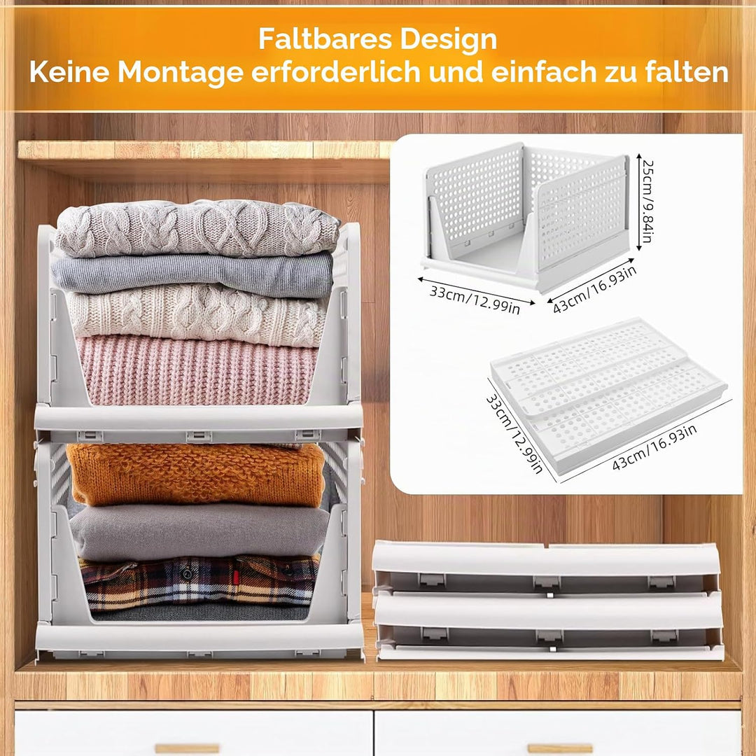 Kleiderschrank-Organizer, 4 grosse stapelbare Körbe, 43 x 33,5 x 25 cm, Kunststoff-Aufbewahrungsbehä