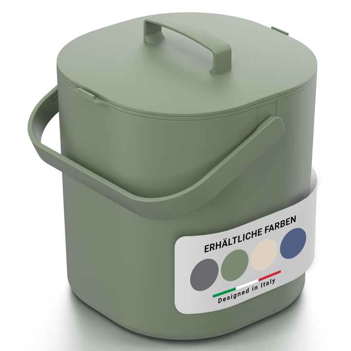 PTMS® Biomülleimer Küche 6L - Biomüll mit praktischem Deckel zum Einhängen & Innensieb - Spülmaschin