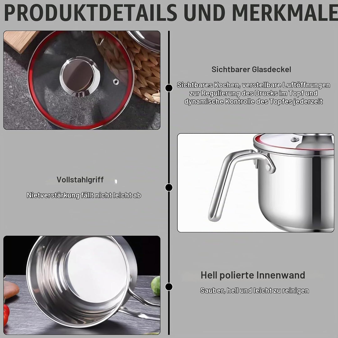 Induktions Milchtopf Edelstahl: Mini Milchtopf 14cm, Baby Nahrung Zubereitung für Milch &amp; Brei (304
