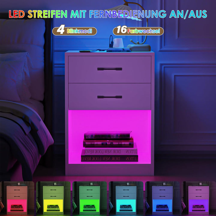 Lvhecforhm Nachttisch Weiss, Nachttische mit Offenen Fächern Hochglanz Front, Neueste Nachttische mi