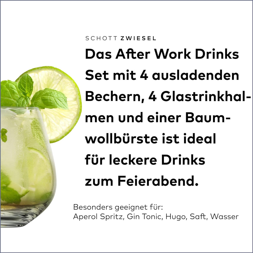 SCHOTT ZWIESEL After Work Drinks Viña, Set mit 4 Bechern, 4 Glastrinkhalmen und 1 Baumwollbürste, sp