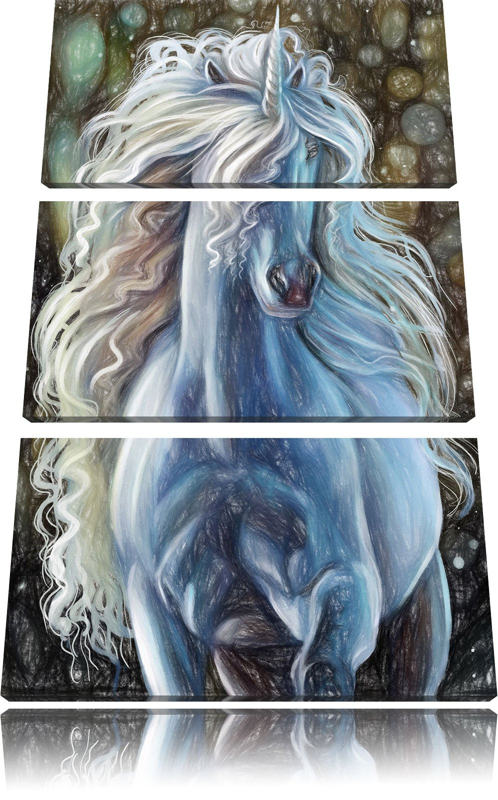 Pixxprint Trabendes weisses Einhorn als Leinwandbild/Grösse: 3 Teilig (120x80 cm) cm/Wandbild/Kunstd