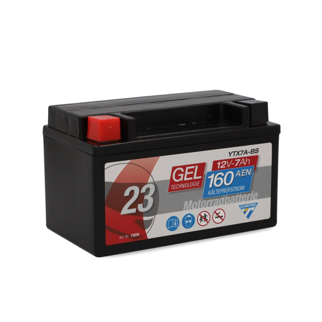 CARTEC Motorradbatterie YTX7A-BS, 6Ah, 90A, Gel Technologie Motorrad-Starter-Batterie, Erstausrüster
