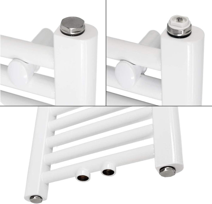 ECD Germany Badheizkörper Mittelanschluss 750 x 1800 mm Weiss gebogen mit Thermostat und Anschlussga