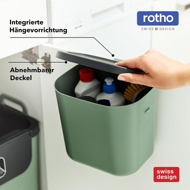 Rotho Salsa 2er-Set Biomülleimer Küche 3,2l &amp; 6l | Komposteimer mit integrierter Hängevorrichtung |