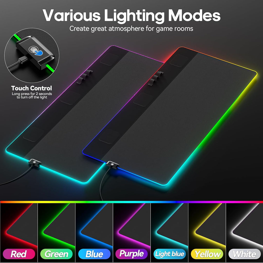 KDD Gaming Mauspad XXL & LED Licht Modi Mousepad mit Magnetisch Organizer Set, Rutschfest Tischunter