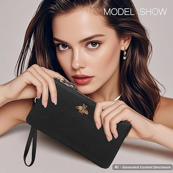 imeetu Women's Wristlet Clutch Leather Cell Phone Wallet Purse with Wrist Strap 1-schwarz, 1-schwarz