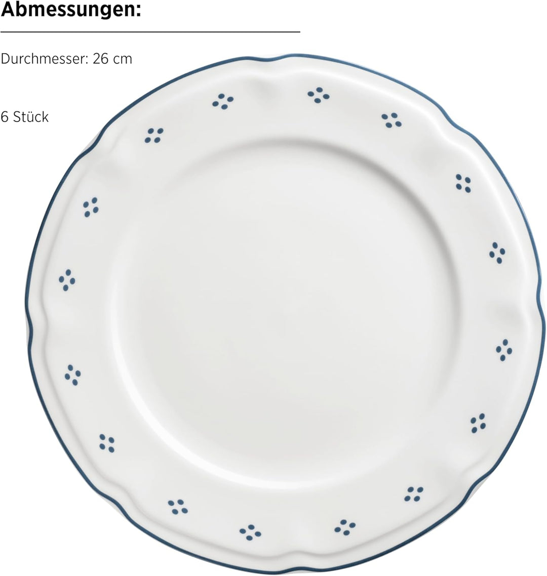 Mäser Serie Lova, Tafelservice 12-teilig Porzellan – 6 Speiseteller 26 cm &amp; 6 Suppenteller 22 cm – B