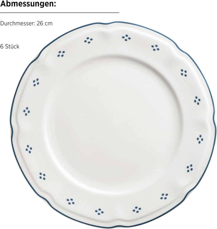 Mäser Serie Lova, Tafelservice 12-teilig Porzellan – 6 Speiseteller 26 cm &amp; 6 Suppenteller 22 cm – B