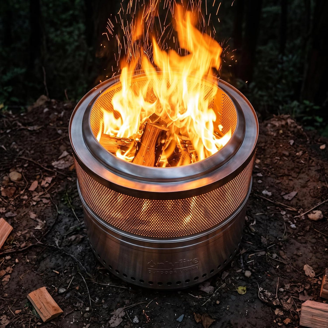 Onlyfire 50cm Rauchfreie Feuerschale mit Aufbewahrungstasche, Abnehmbarer Aschekasten, Edelstahl Fir