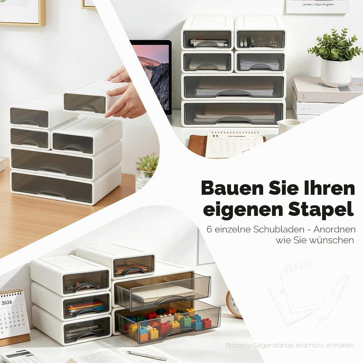 6 Stück Schreibtisch Organizer Schubladen, Stapelbare Aufbewahrungsbox mit Schubladen, Büro Schublad