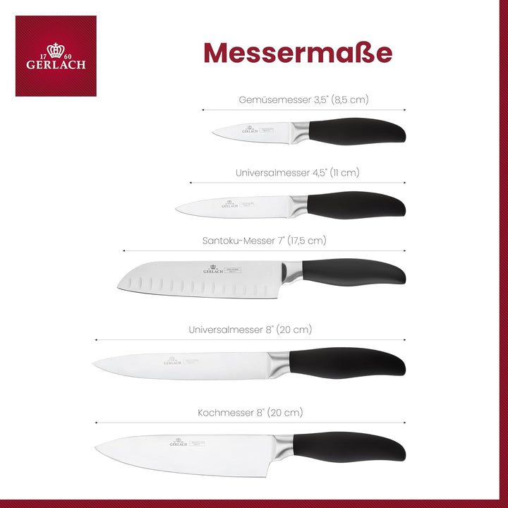 Gerlach Style Plus Messerset Küchenmesserset 5 Messer aus Edelstahl Küchenmesser Kochmesser Brotmess