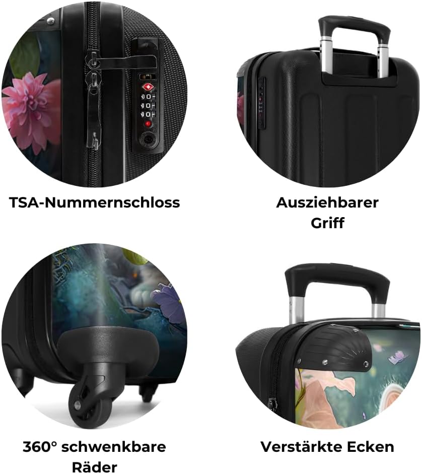 NoBoringSuitcases.com® Kinderkoffer Mädchen Koffer handgepäck Trolley - Kätzchen - Blumen - Wald - I
