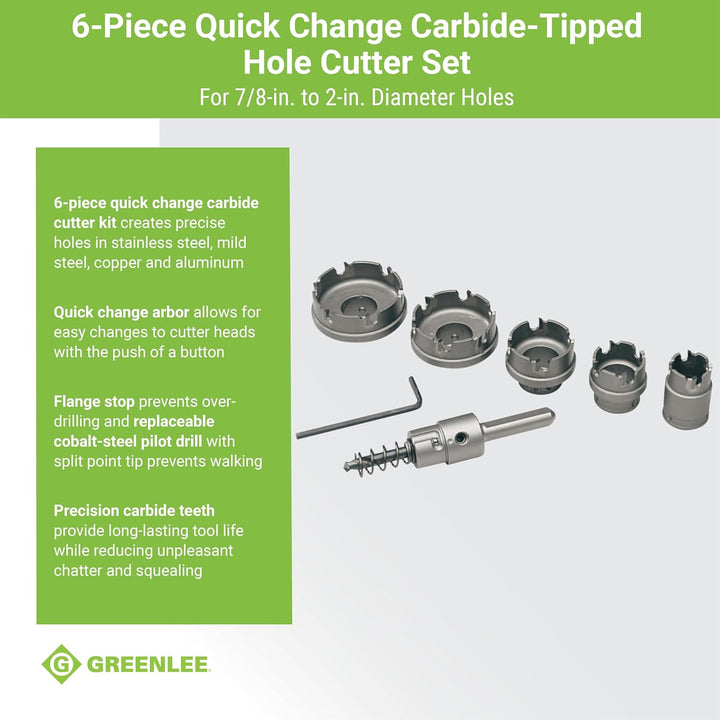 Greenlee - Hartmetall, Schnellwechsel, 6 Stück, Lochherstellung (660). 7-Piece, 7-Piece