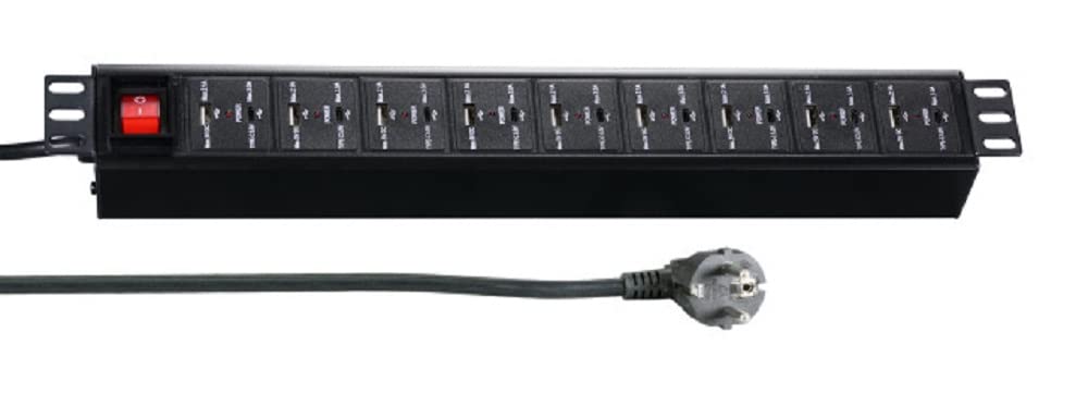 EFB 19 Zoll 1,5HE Steckdosenleiste/USB Ladeleiste 9 x USB-A + 9 x USB-C mit Schalter 3m, schwarz