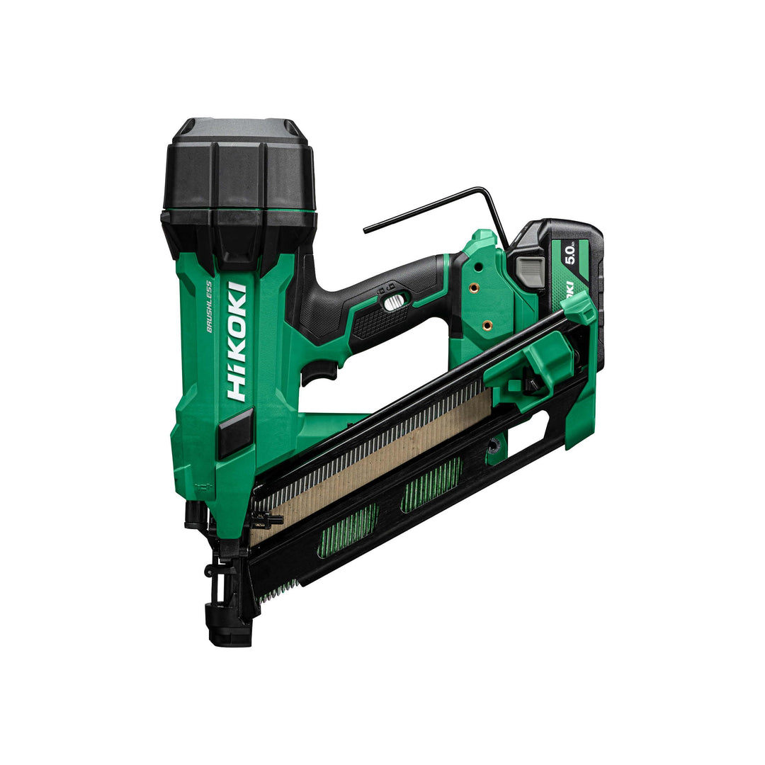HiKOKI Akku-Streifennagler 34° - 18 V, 50-90 mm Nägel - Leistungsstark, LED-Licht, Brushless Motor,