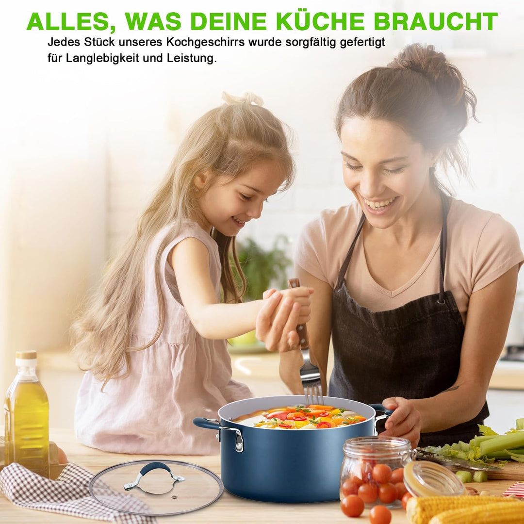 NutriChef Pfannenset & Topfset Induktion 14-teilig, PFOA/PFOS-frei, Antihaftbeschichtet, Kochtopf Se