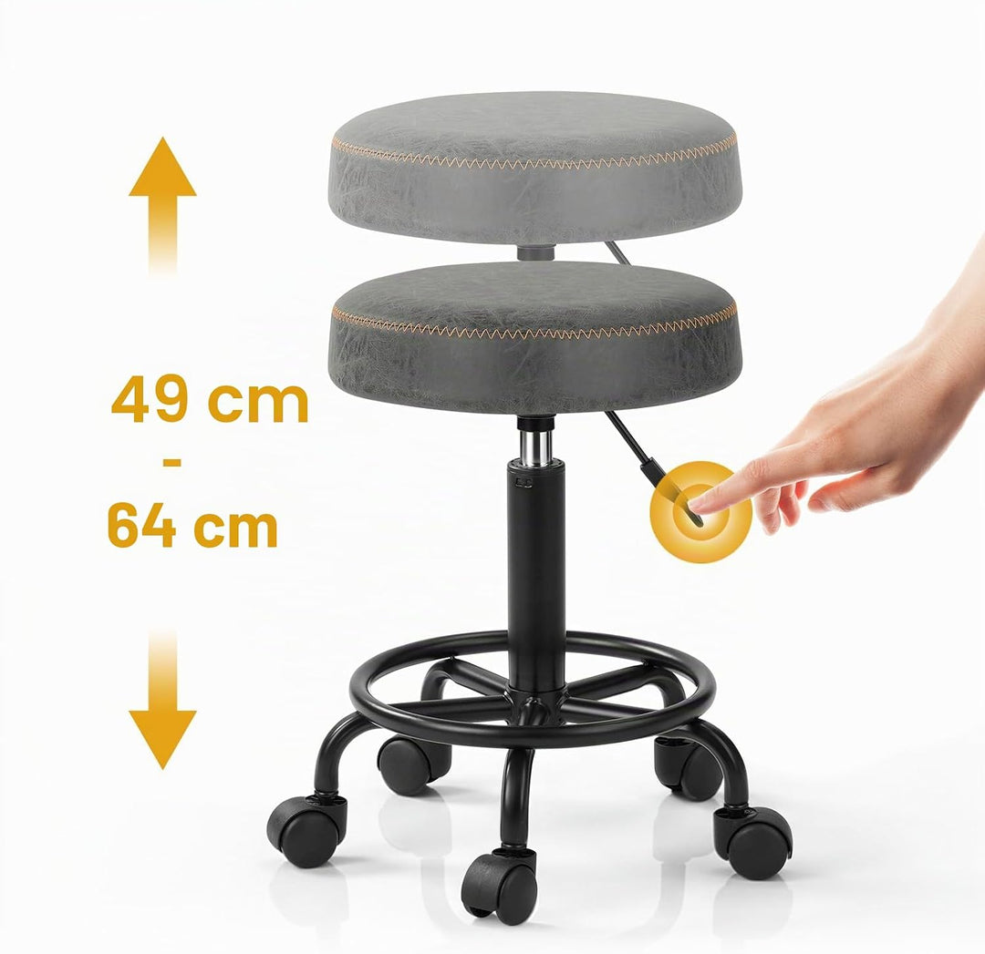 Ergonomischer Rollhocker mit Rückenlehne Arbeitshocker Drehhocker Rollhocker 360° drehbar Höhenverst