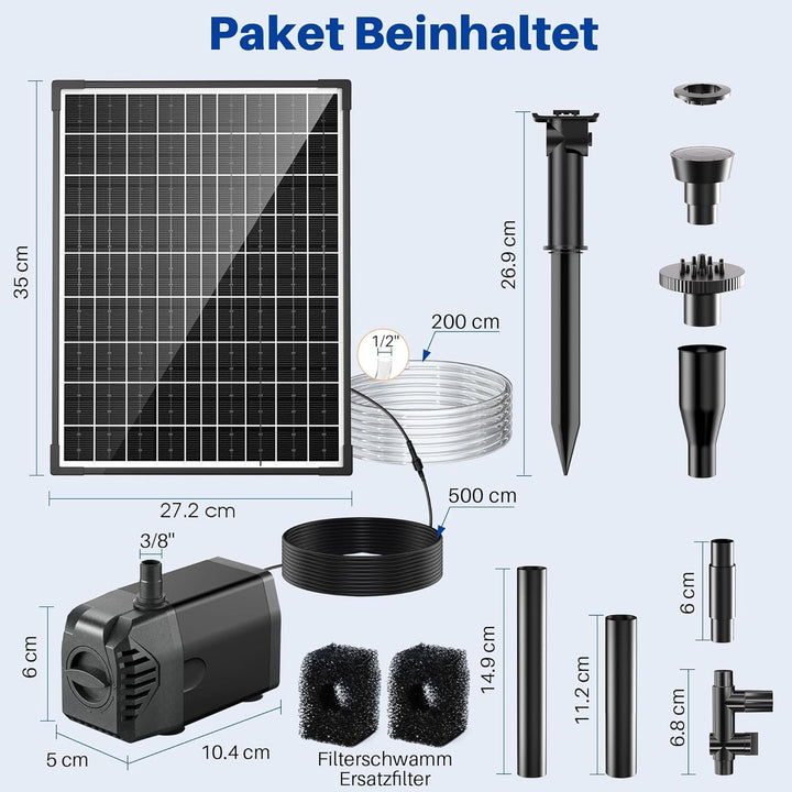 Biling 20W Solarbrunnen für Draussen mit 4 Düsen, 875L/H Solar Springbrunnen für Aussen Mittelgrosse