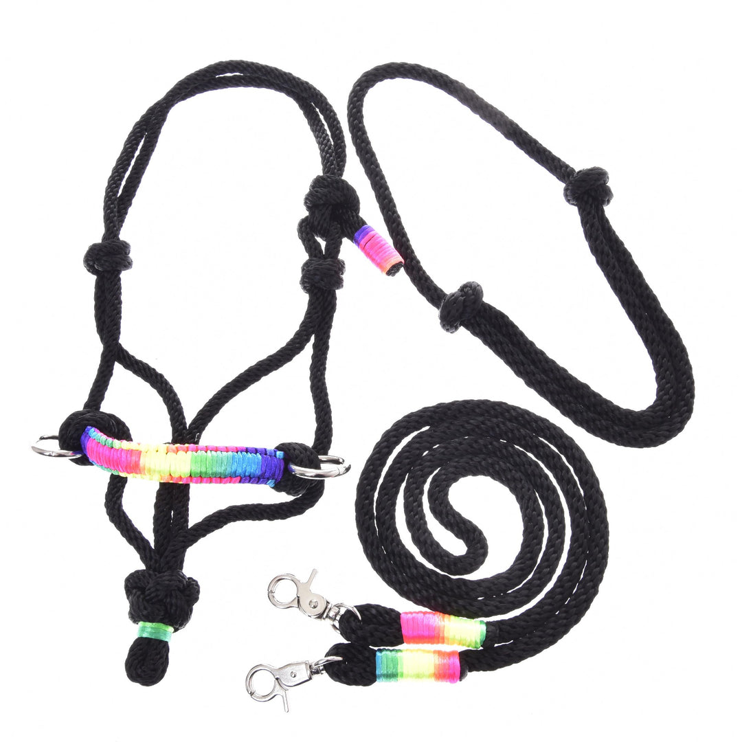 LarDen Hobby Horse Zubehör SeilSet - Halfter mit Zügel & Halsring für Grösse M Steckenpferd - Regenb
