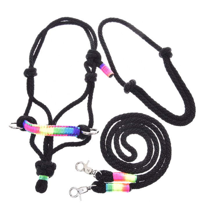 LarDen Hobby Horse Zubehör SeilSet - Halfter mit Zügel & Halsring für Grösse M Steckenpferd - Regenb
