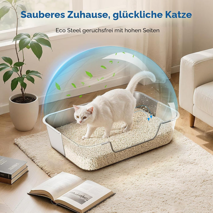 Katzenklo Edelstahl mit Niedrigem Rand, Katzentoilette Metall für Altere Oder Verletzte Katzen, Gros