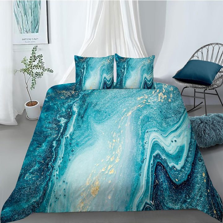 HOMHOMHA Marmor Bettwäsche 200x200 3D-Druck Bettwäsche-Set Blauer Marmor Bettbezug 200x200cm und 2 K