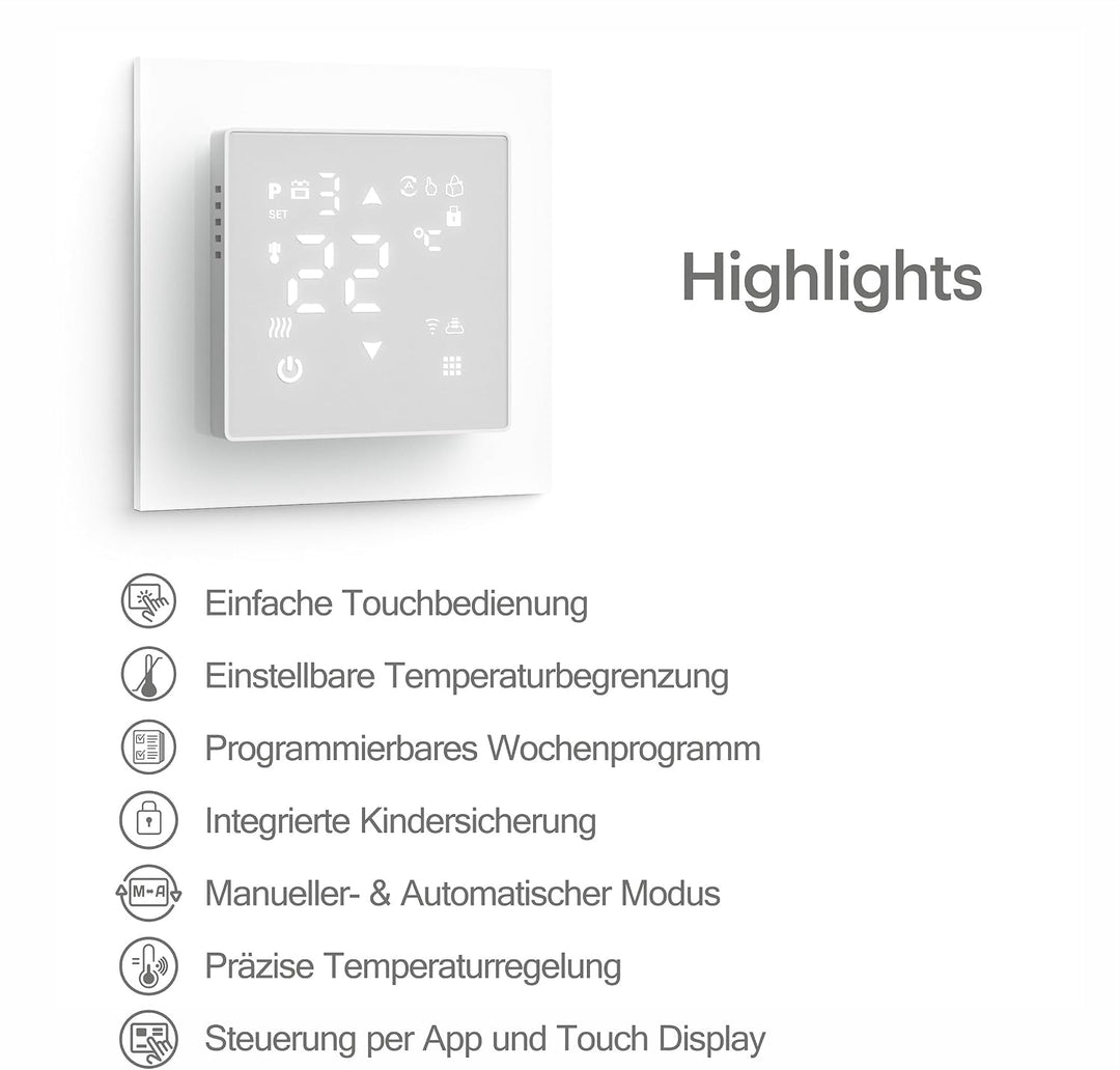 VILSTEIN® WiFi Thermostat für Fussbodenheizung – Raumthermostat mit App | Smarter Raumthermostat mit