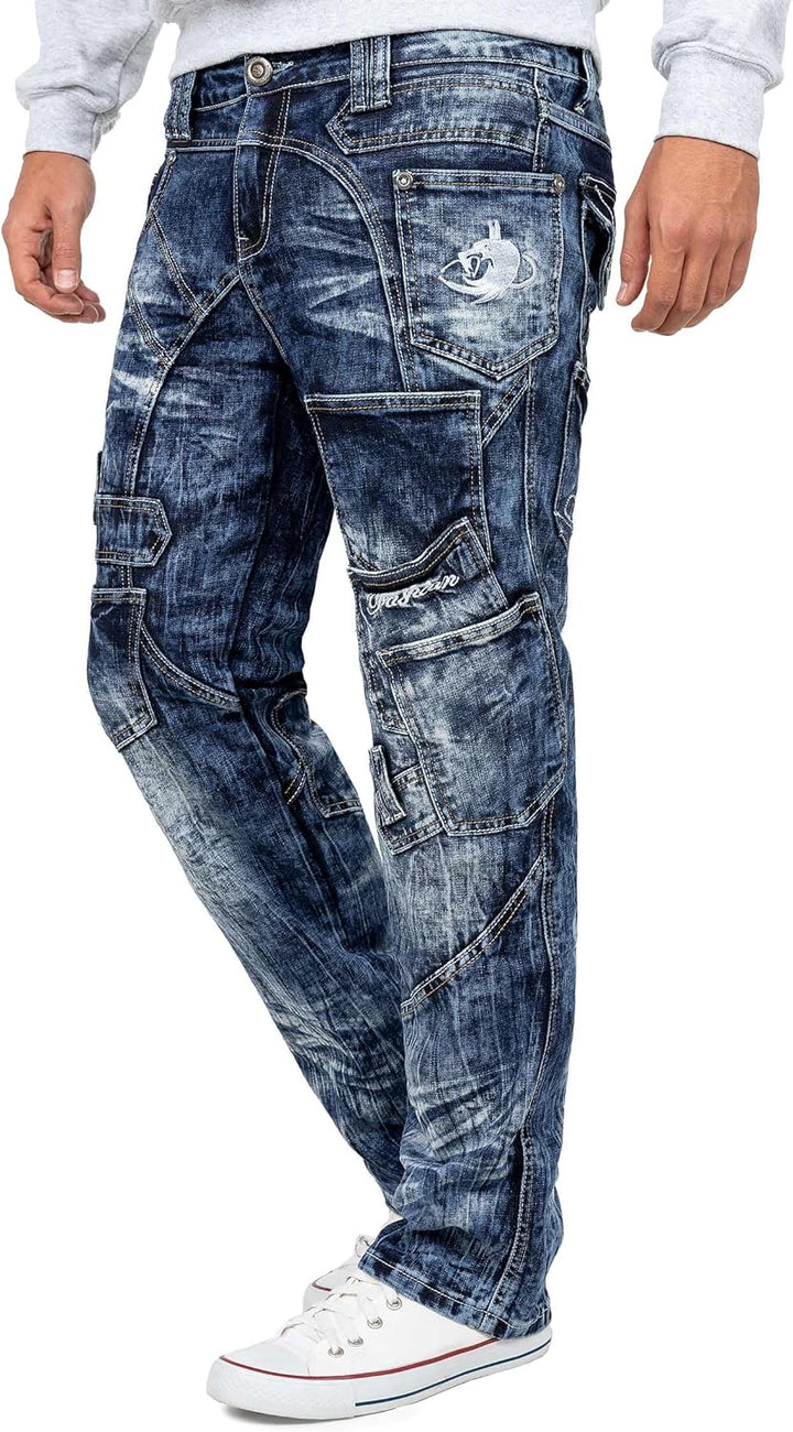 Herren Jeans - Regular-Fit mit Knopfleiste | Optimale Passform, 5-Pocket-Style, Kontrastnaht in Weis