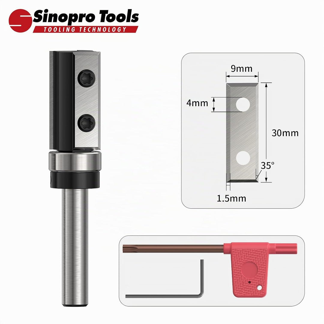 Sinoprotools Wendeplatten Bündigfräser HW – 8 mm Schaft, 16 mm Schneidendurchmesser, 30 mm Schneiden