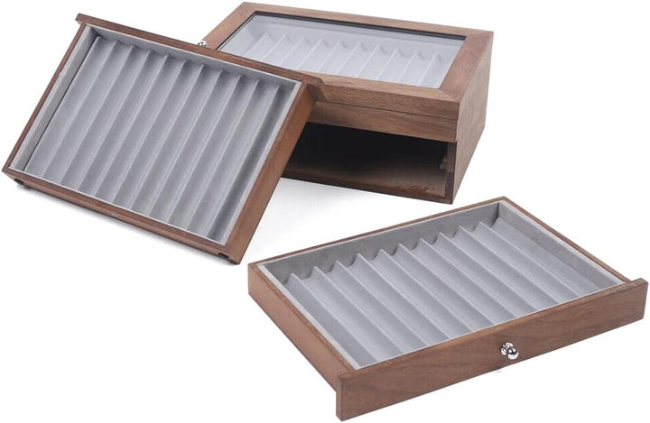 WindWilder Stifthalterbox mit vitrine für 34 Stifte, Nussbaum Holzstifte Pen Display Box mit Anzeige
