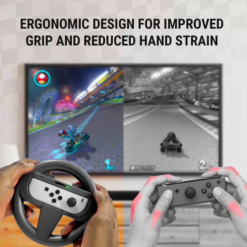 Orzly 2 x Lenkräder für Nintendo Switch – 2 x schwarzes Lenkrad für Joy-Cons der Nintendo Switch Kon