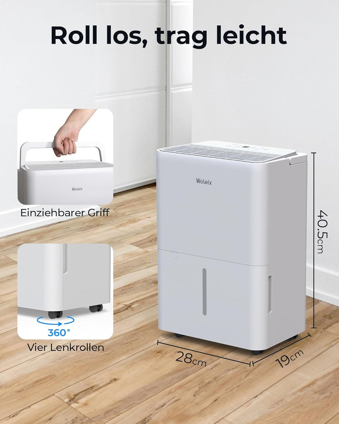 Woleix Luftentfeuchter elektrisch 14L, Entfeuchter elektrisch für Keller, Dehumidifier 37dB, Raument