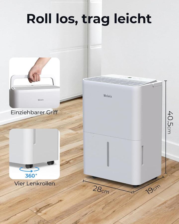 Woleix Luftentfeuchter elektrisch 14L, Entfeuchter elektrisch für Keller, Dehumidifier 37dB, Raument