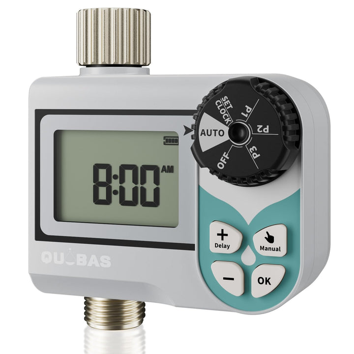 QUOBAS Niederdruck-Wasser-Timer, wöchentlich programmierbarer Sprinkler-Timer mit Messingeinlass & -