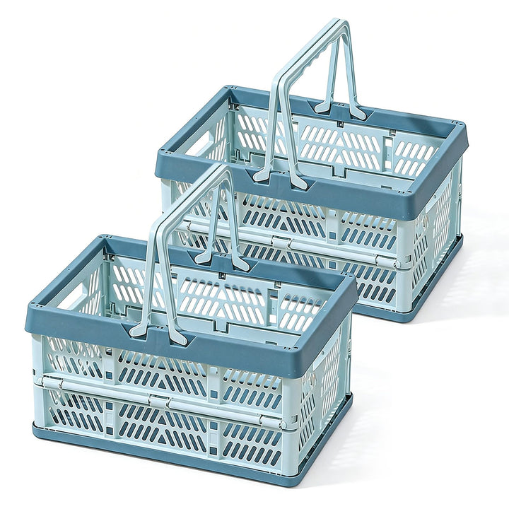 Klappkorb Faltbar, 2er Set Klappbox Klein mit Henkel 19 L Blau, Multifunktionaler Aufbewahrungskorb
