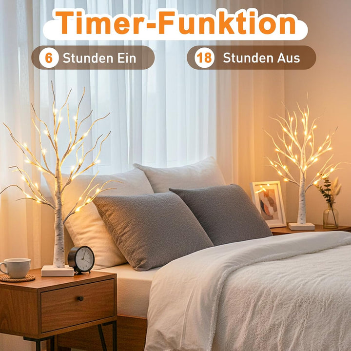 DELICHTER 4er Set Lichterbaum Lichterzweige für Innen 24 Warmweiss LEDs Bäumchen Birken Dekozweige B