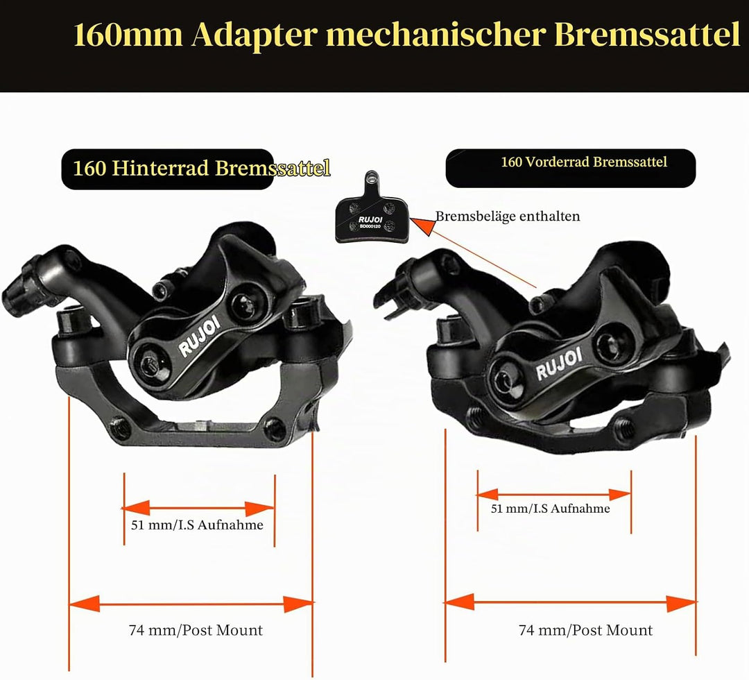 RUJOI Fahrrad-Scheibenbremsen-Kit, Aluminium-Vorder- und Hinterrad-Bremssattel, 160-mm-Rotor, werkze