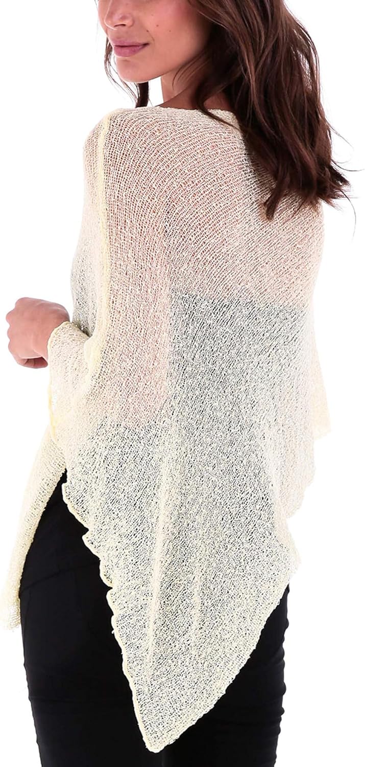 SHU-SHI - Damen Poncho-Top - transparent - leichtes Strickmaterial Cremiges Gelb, Cremiges Gelb
