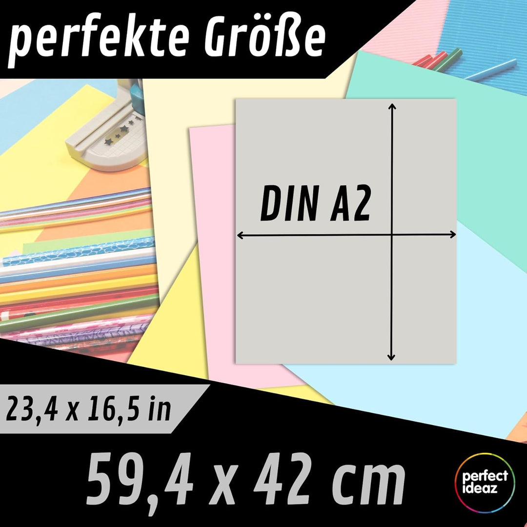 perfect ideaz • 50 Blatt Fotokarton DIN-A2, 10 Farben, stabiler recycling Karton 300 g/m², Made in G