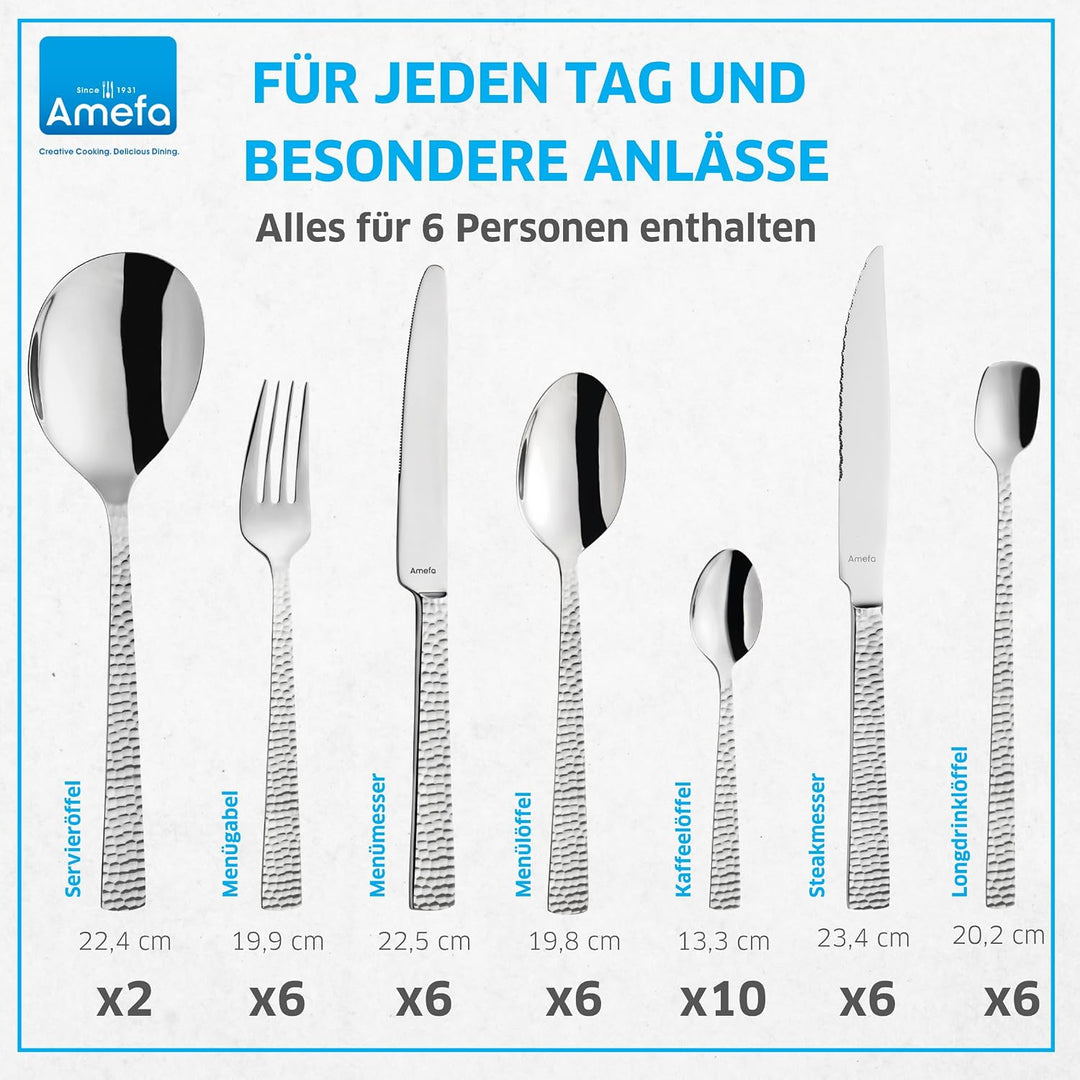 Amefa Besteckset 42-teilig FELICITY | Hochglanzpoliert | Spülmaschinenfest | 18/0 Edelstahl | 13/0 K