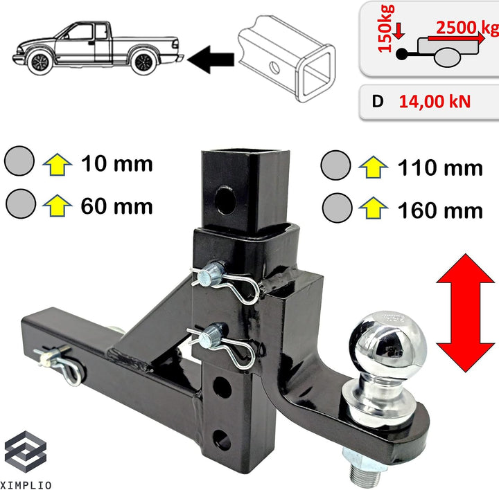 XIMPLIO Adapter für USA-Fahrzeuge mit AHK-Vorbereitung 2 Zoll Einschub für US-Multimount – höhenvers
