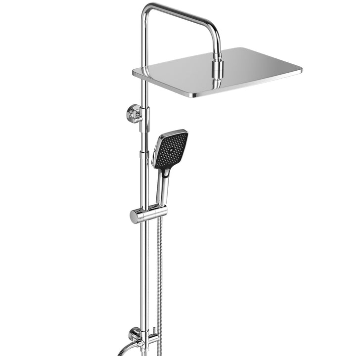 JOHO Edelstahl Duschsystem mit Regendusche ohne Armatur, 35x25 cm Chrom | Regenduschset mit Höhenver