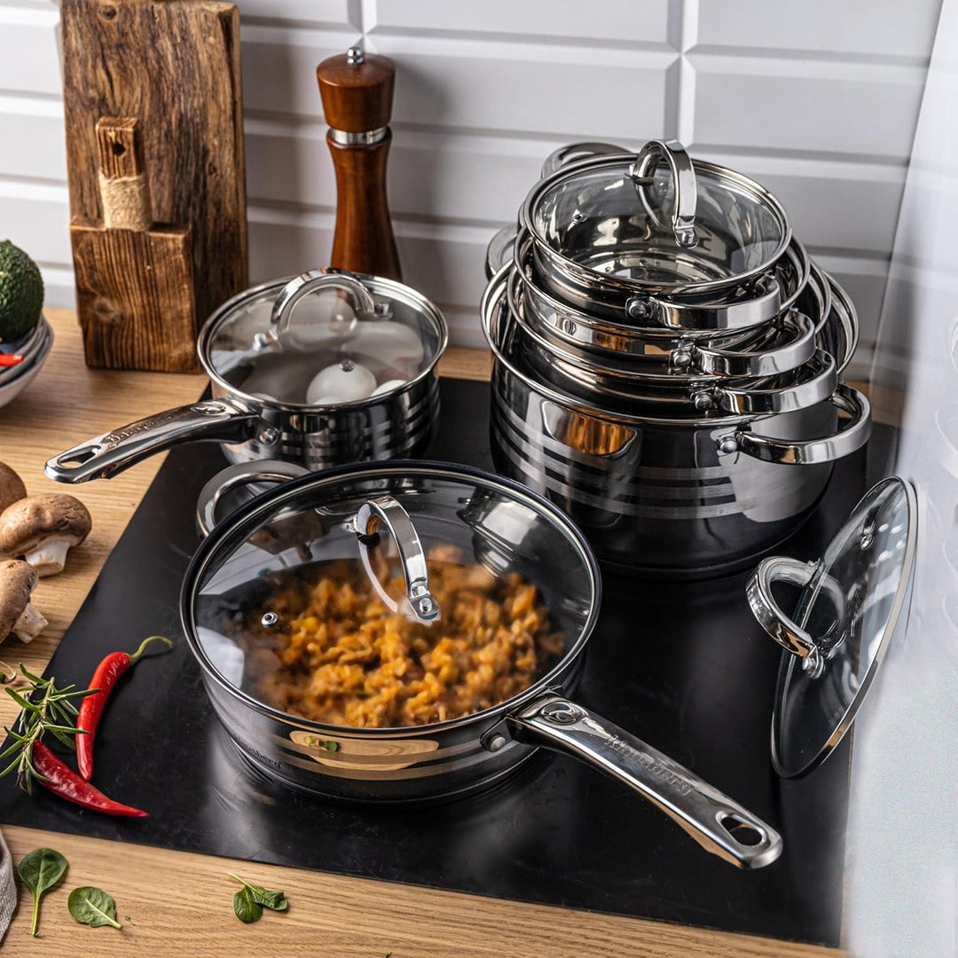 Teilig Edelstahl Kochtopf Set Topfset mit Glasdeckel Topfe Induktion KLAUSBERG 10 TEILIG, 10 TEILIG
